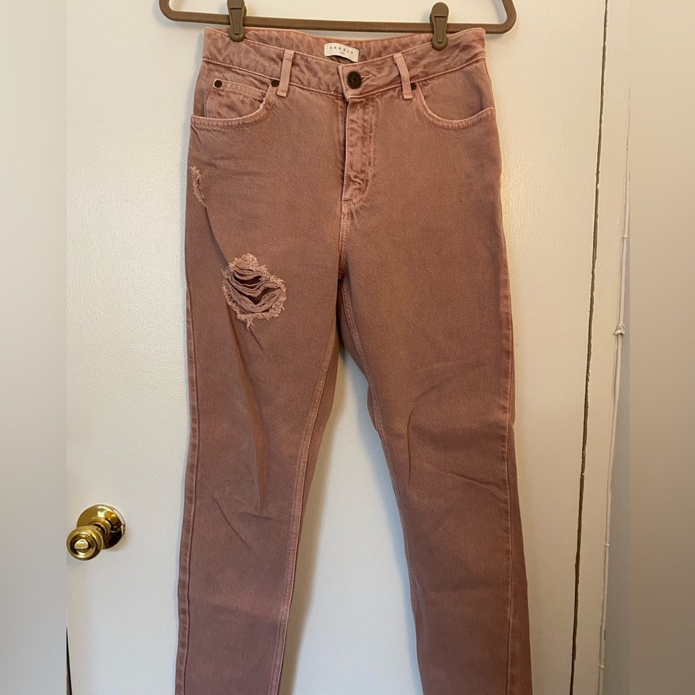Sandro dusty vintage pink distressed high rise denim